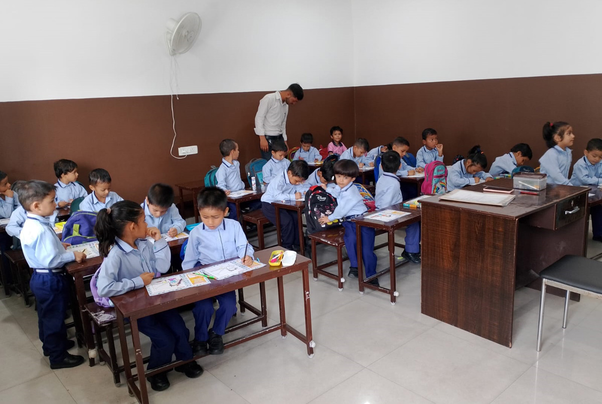 Students learning in a classroom